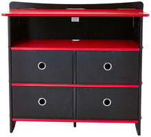 Load image into Gallery viewer, Legare Furniture Kids Room Red and Black Dresser with Drawers, 36" x 13" x 30"