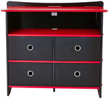 Legare Furniture Kids Room Red and Black Dresser with Drawers, 36" x 13" x 30"