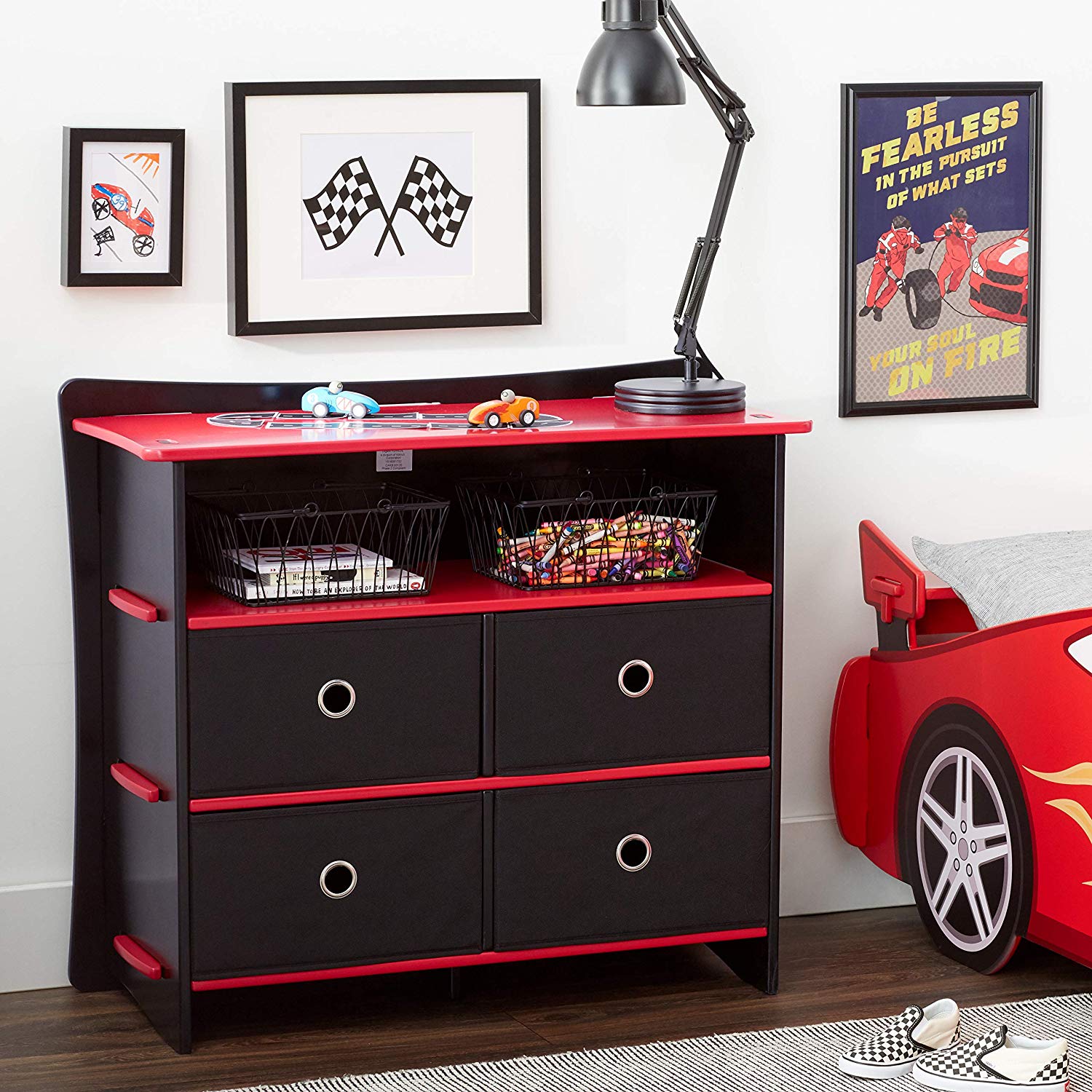 Legare Furniture Kids Room Red and Black Dresser with Drawers, 36
